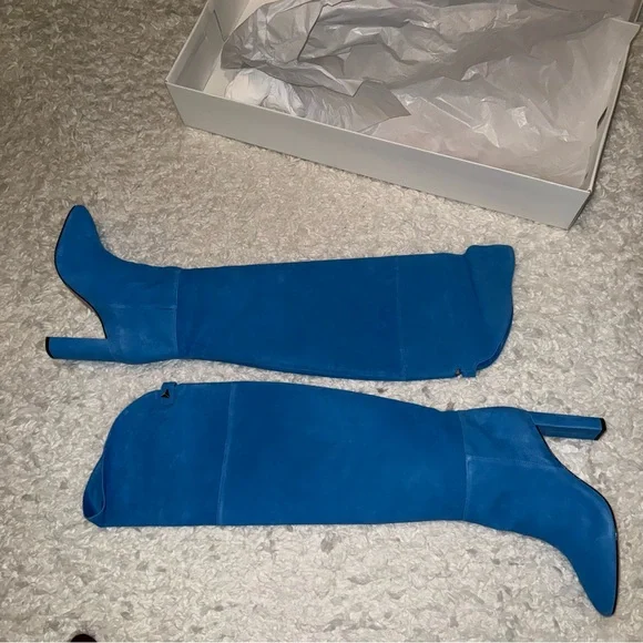 SCHUTZ Electric Blue Suede Over-the-Knee High Heel Boots - Picture 4 of 9